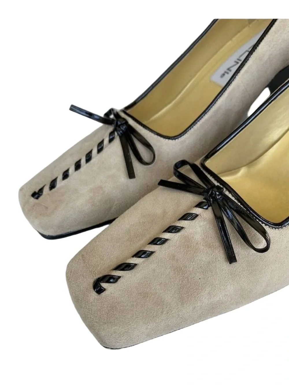 Vintage Bellini Suede Pumps Beige with Bow - Size 7M
